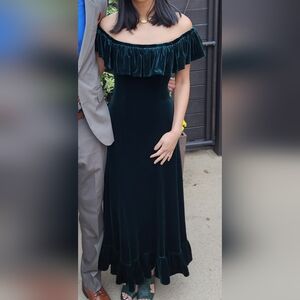 Vintage Hawaiian Dark Green Velvet Maxi Dress